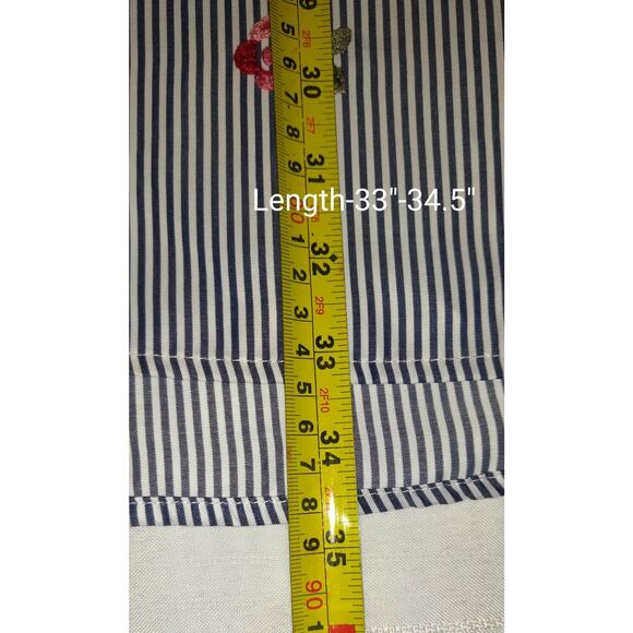 Mystree Top Shirt Womens Small Blue White Pinstripe Embroidered Flowers Nautical - Picture 11 of 14